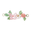 ABS Plastic Imitation Pearl Butterfly and Glass Seed Beaded Flower Links Connector Charms PALLOY-MZ01332-02-1