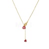 304 Stainless Steel Ruby Rhinestone Heart Lariat Necklaces WGB7D9D-01-5