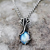 Teardrop & Flower Natural Moonstone Pendnat Necklace PW-WG48730-01-1