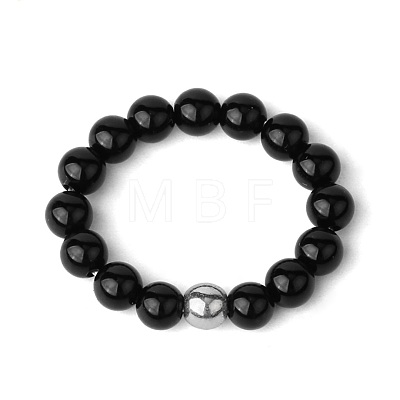 4MM Round Natural Black Onyx Beaded Stretch Rings VM0712-16-1