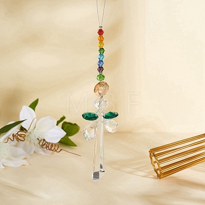 Chakra Theme K9 Crystal Glass Big Pendant Decorations HJEW-SZ0001-31-1
