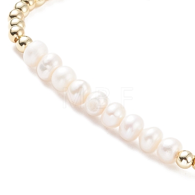 Natural Pearl & Brass Beaded Stretch Bracelet for Women BJEW-JB08164-01-1