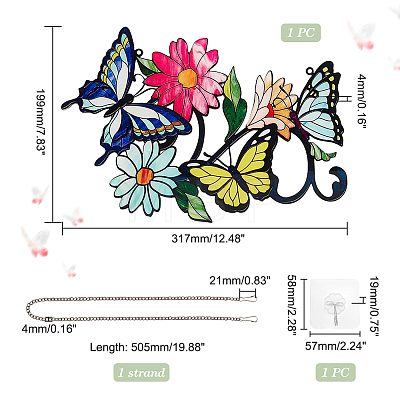 Stained Acrylic Window Planel with Iron Chain & Hook HJEW-WH0036-82B-1