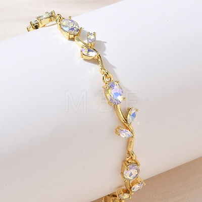 Brass Glass Flower Link Chain Bracelets KK-CBA7DFA-01G-02-1