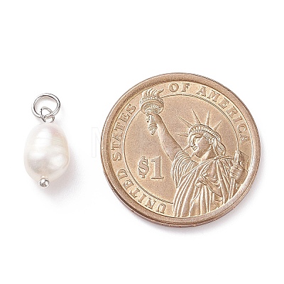 Grade B Natural Cultured Freshwater Pearl Charms X-PALLOY-JF01497-02-1