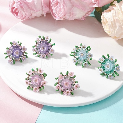 Flower Handmade Glass Seed Beads Stud Earrings EJEW-MZ00656-1