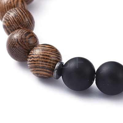 Natural Wood Beads Stretch Bracelets BJEW-JB05231-02-1