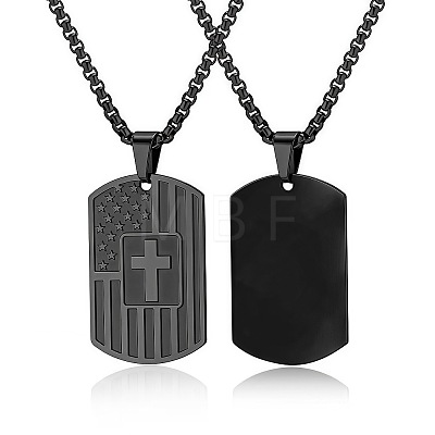 304 Stainless Steel American Flag Dog Tag Cross Pendant Necklaces for Men WG60E26-03-1