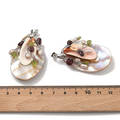 Natural Shell & Pearl & Peridot Big Pendants KK-XCP0002-18-1