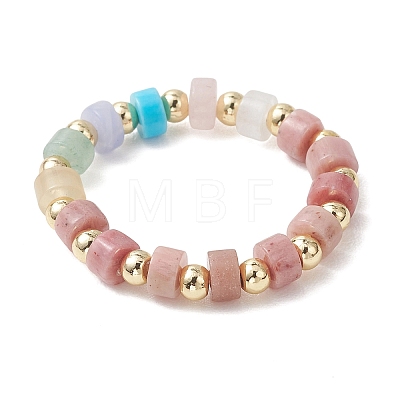 3Pcs Gemstone Disc Bead with Brass Finger Rings RJEW-JR00985-03-1