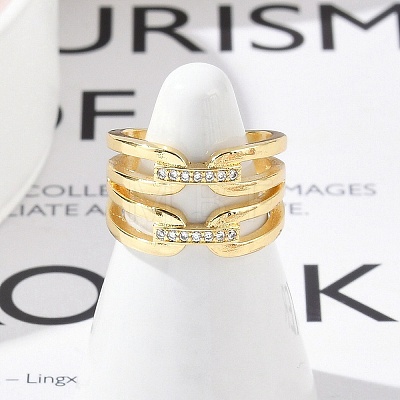 Brass Micro Pave Clear Cubic Zirconia Open Cuff Rings for Women RJEW-R011-10G-02-1