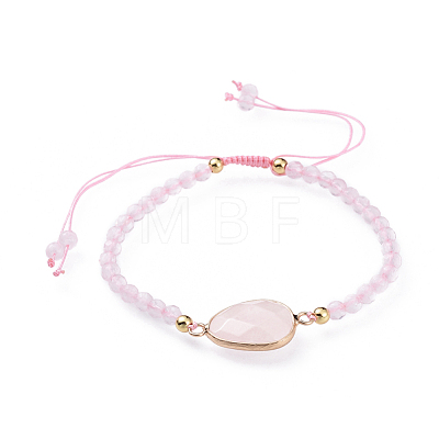 Adjustable Natural Rose Quartz Braided Bead Bracelets BJEW-JB04559-04-1