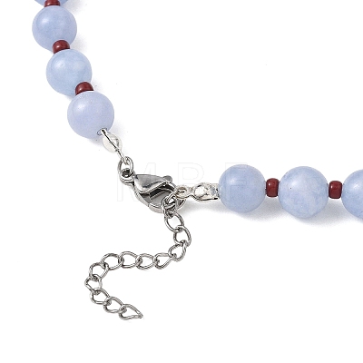 8.5MM Round Dyed Natural Malaysia Jade with Glass Seed Beaded Necklaces for Women NJEW-JN05646-01-1