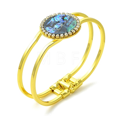Natural Abalone Shell Flat Round Open Bangles BJEW-JB14315-01-1