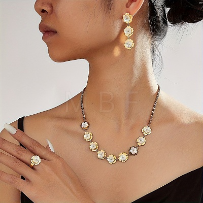 Stainless Steel Flower Earrings & Necklaces & Rings Sets for Women YR1228-1