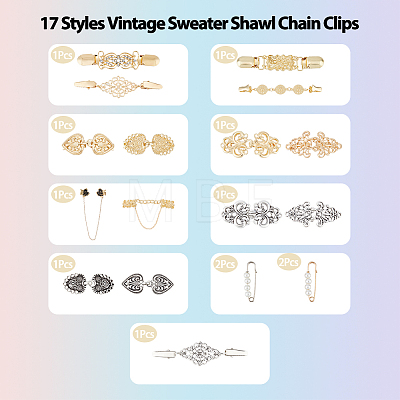 19Pcs 17 Style Alloy Sweater Clips & Safety Pins JEWB-DC0001-09-1