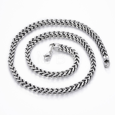 304 Stainless Steel Wheat Chain Necklaces NJEW-H470-01AS-1