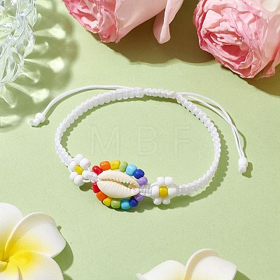 Cowrie Shell & Glass Seed Braided Bead Bracelets BJEW-JB11081-1