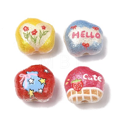 Printed & Frosted Opaque Acrylic Beads OACR-Z039-09-1