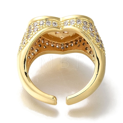 Rack Plating Heart Brass Clear Cubic Zirconia Wide Open Cuff Rings RJEW-S411-12G-02-1