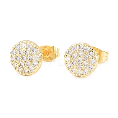 Brass Micro Pave Clear Cubic Zirconia Stud Earrings EJEW-F405-06G-1