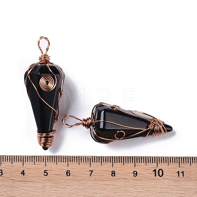 Natural Obsidian Copper Wire Wrapped Big Pendants G-B073-02RG-10-1