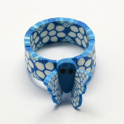Handmade Polymer Clay Butterfly Finger Rings RJEW-Q152-B-1
