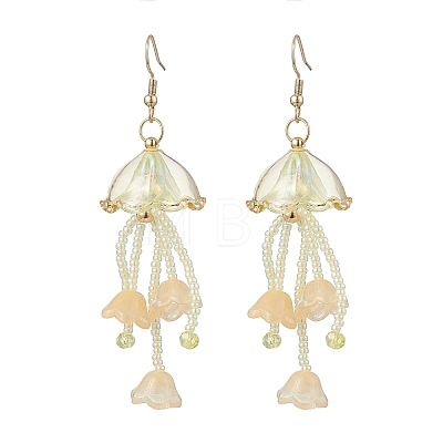 Jellyfish Acrylic & Glass Seed Bead Dangle Earrings EJEW-MZ00665-01-1