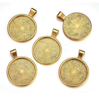 Flat Round Alloy Pendant Cabochon Settings LS-PALLOY-A15654-AG-NF-1