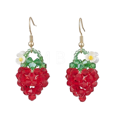 Strawberry Glass Seed & Glass Beaded Dangle Earrings EJEW-MZ00689-02-1