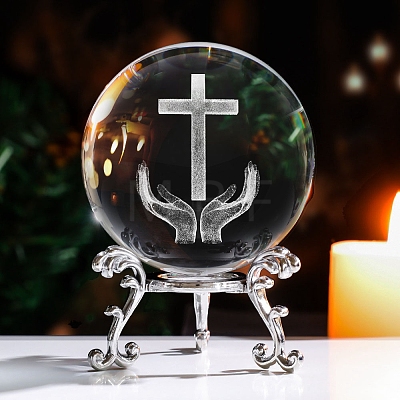 Inner Carving Cross & Hand Glass Crystal Ball Diaplay Decoration PW-WGB9661-01-1