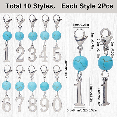 20Pcs 10 Style Synthetic Turquoise Pendant Locking Stitch Markers HJEW-SC00041-1