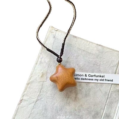 Wood Pendant Adjustable Cotton Cord Long Necklaces for Women WG65FA5-02-1