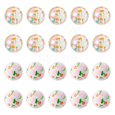 28Pcs 2 Styles Printed Opaque & Transparent Acrylic Beads OACR-TA0005-10-1