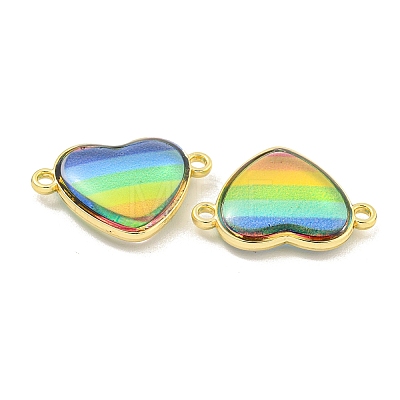 Rack Plating Brass Pave Rainbow Color Resin Connector Charms KK-M290-03B-G-1