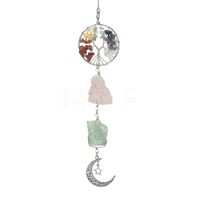 Wire Wrapped Natural Rose Quartz & Green Aventurine Pouch Pendant Deorations HJEW-JM01297-02-1