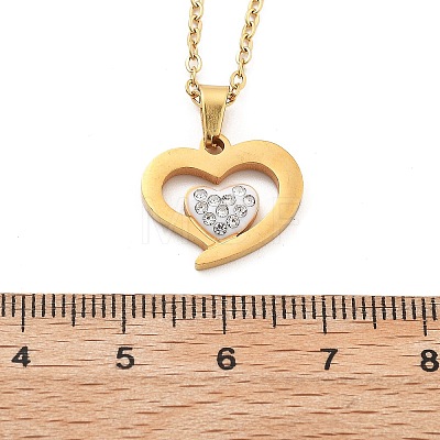 304 Stainless Steel Crystal Rhinestone Heart Pendant Cable Chain Necklaces for Women NJEW-Z056-01D-G-1