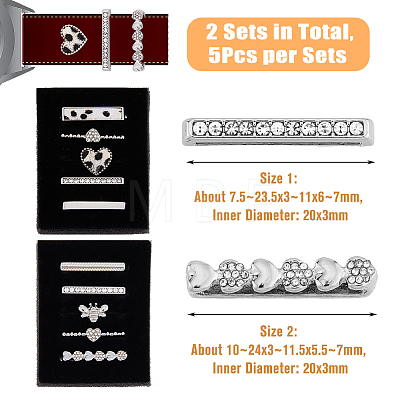 DICOSMETIC 10Pcs 10 Style Rectangle Alloy Watch Band Charms Set with Crystal Rhinestone FIND-DC0004-57-1