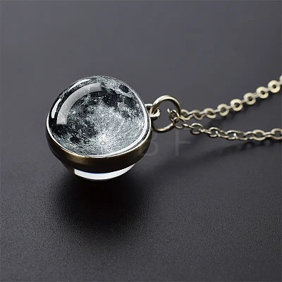 Luminous Round Alloy with Glass Planet Pendant Necklaces FS-WG4A1FF-02-1