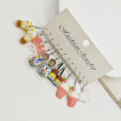 6 Styles Cute Miniature Dessert Food Resin Plastic Dangle Earrings Set FS-WGC6E73-01-1