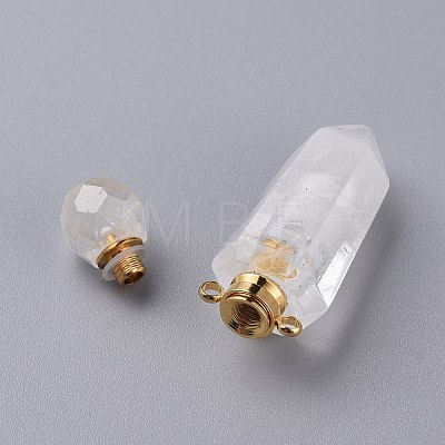 Faceted Natural Quartz Crystal Openable Perfume Bottle Pointed Pendants G-P435-D-03G-1