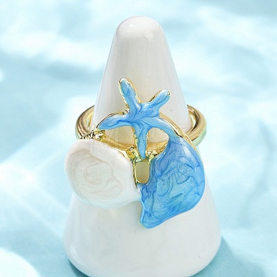 Brass Enamel Adjustable Cuff Rings for Women RJEW-G357-01H-1