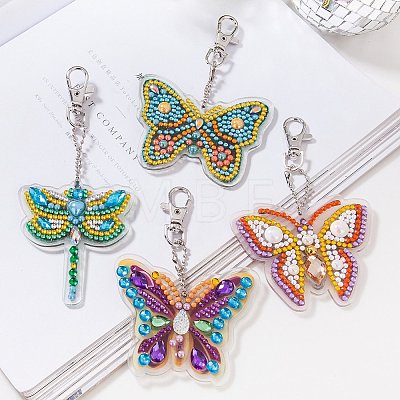 Acrylic Diamond Butterfly & Dragonfly Pendant Keychain Kits PW-WG32513-01-1