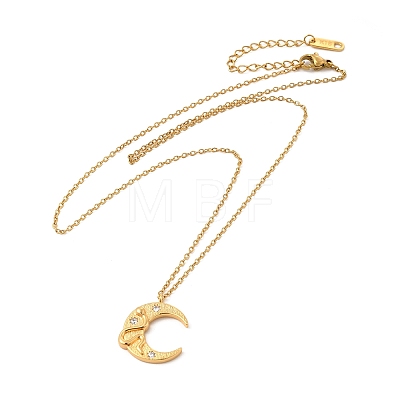 Clear Cubic Zirconia Moon with Snake Pendant Necklace with Cable Chains NJEW-P273-02G-1