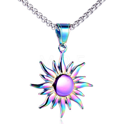304 Stainless Steel Sun Pendant Box Chain Necklaces for Men FS-WG74900-02-1