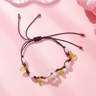 Handmade Silver Foil Glass Lampwork & Natural White Jade Beads Braided Bead Bracelets for Women BJEW-JB12728-01-1