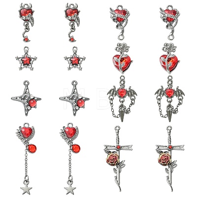 16Pcs 8 Styles Alloy & Resin Rhinestone Pendants FIND-CJ0005-96-1