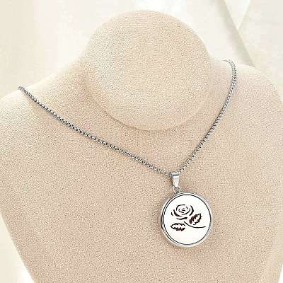 316 Surgical Stainless Steel Aromatherapy Diffuser Perfume Hollow Flat Round Pendant Box Chain Necklaces NJEW-R016-01P-02-1