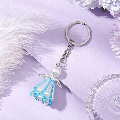 Glass Seed Bead with Acrylic Angel Keychain KEYC-MZ00026-05-1