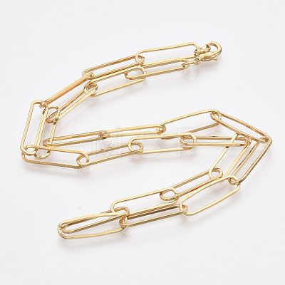 Brass Flat Oval Paperclip Chain Necklace Making MAK-S072-08A-G-1